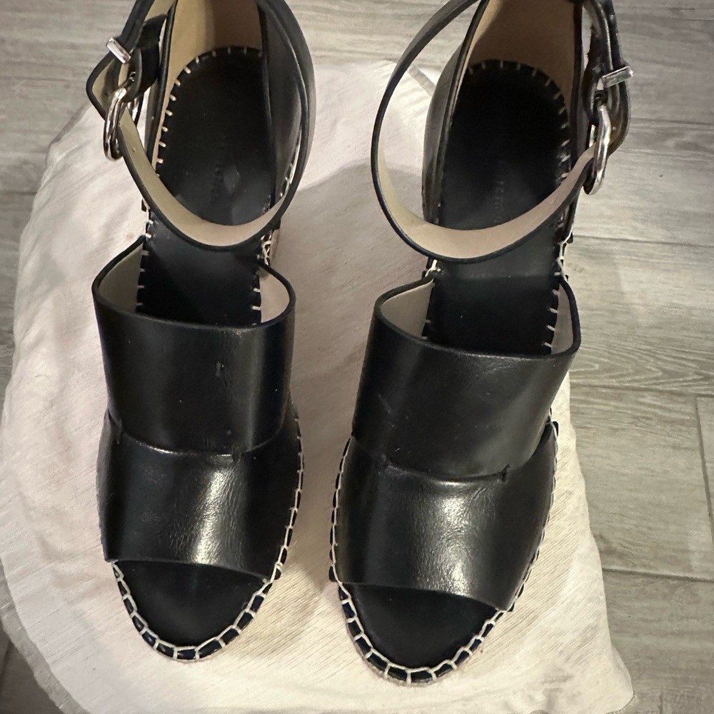 Zara Black Leather Sandals with off White Stitching